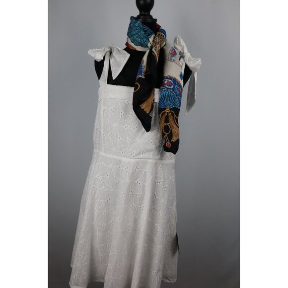 Lulus White Embroidered A-Line Dress With Tie Straps & Zipper Closure XL Cotton/ - Picture 3 of 9